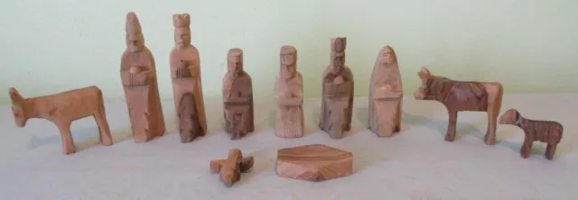 Vintage Lot 11 Carved Wood Primitive Miniature Folk Art Figurines People Animals