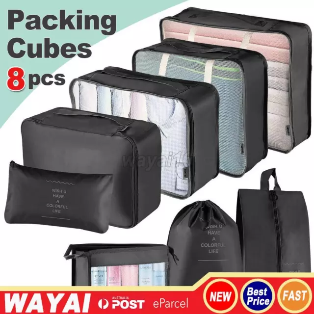 8 Pcs Clothes Underwear Socks Packing Cube Storage Travel Luggage Organizer Bag