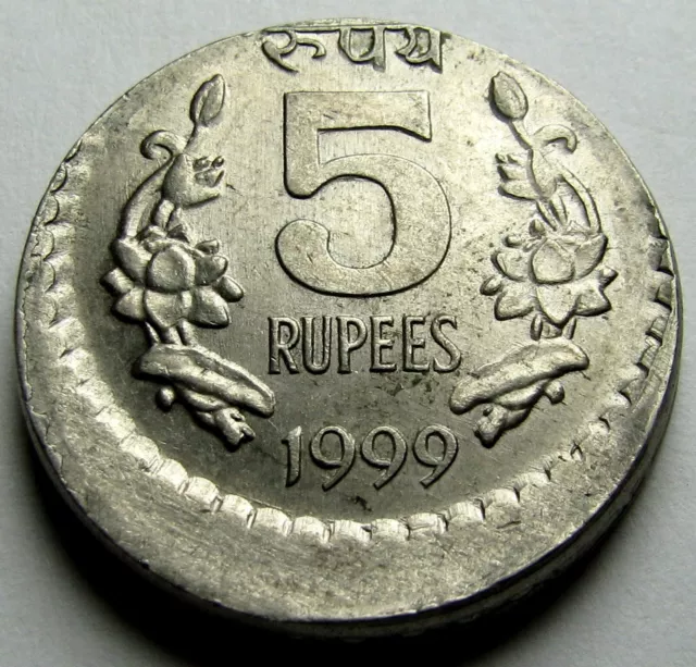 ERROR 1999 India 5 Rupees Nickel-Brass Coin - Off Center - Uncirculated