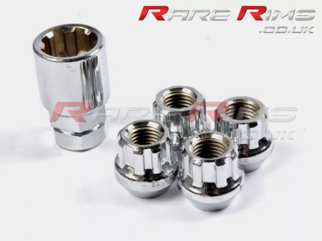 Chrome Locking Wheel Nuts x4 M12x1.5 Fits Mitsubishi Colt Carisma Space Star