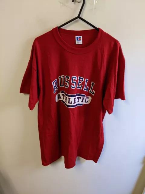 Vintage Russell Athletic Shirt Mens Medium Red Made in USA Single Stitch 90s