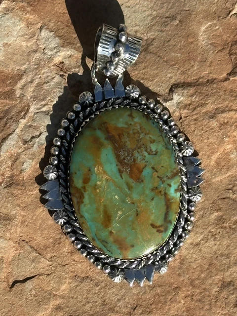Southwestern Sterling and Turquoise Pendant 26 grams