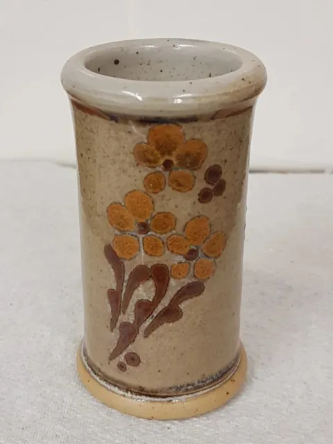 Vintage Studio Pottery Spill Vase / Brush Pot Slip Decorated Stoneware 3.75"