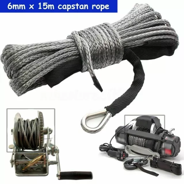 6MM x 15M Synthetic Winch Line Cable Rope 7700 LBS Universal for Car SUV ATV UK