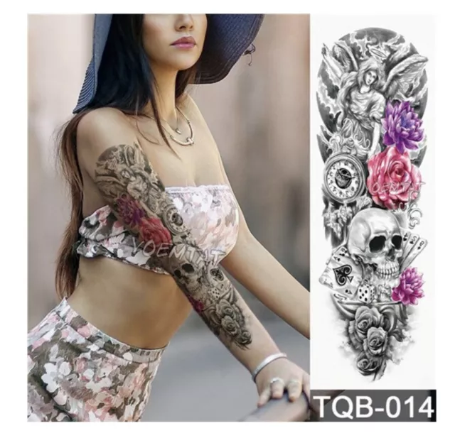 XXL Full Arm Fake Tattoo Temporäres Tattoo Totenkopf TQB014 Modell 1A