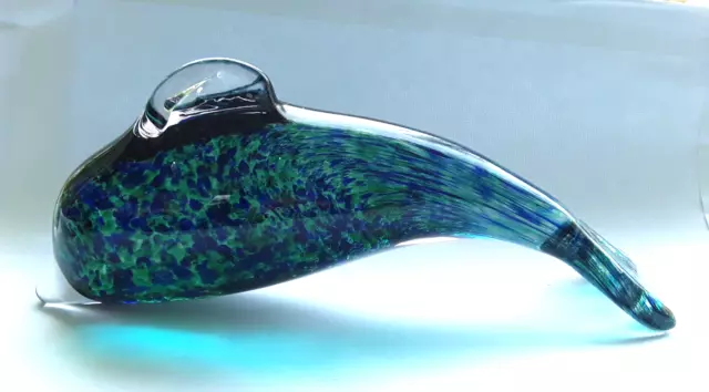Wedgwood Glass Blue and Green Speckled DOLPHIN Paperweight Ornament