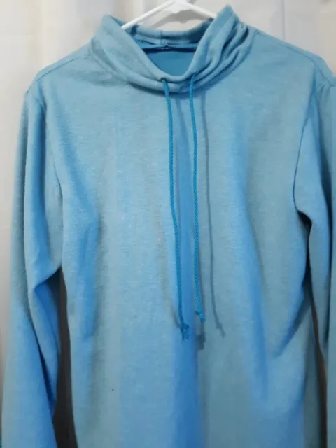 Cowl neck sweatshirt sz L Fuzzy soft fleece Aqua Blue Lounge wear OPTIONAL BOWS