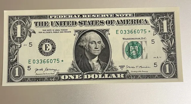 $1 2017A Series ”E” District 250K RunSize Star Note One Dollar Bill Uncirculated