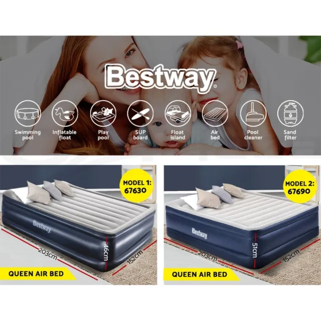 Bestway Air Bed Premium Beds Queen Inflatable Mattress Built-In Electric Pump 2