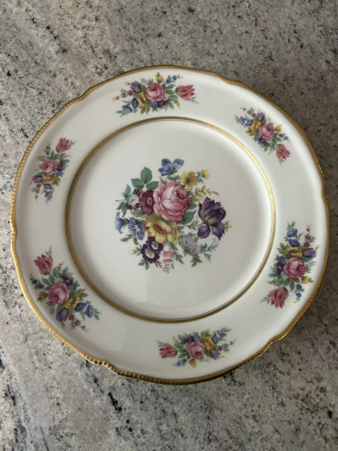 set 4  Vintage CASTLETON ROSE Pattern Gold trim Floral Dinner Plates 11" EUC