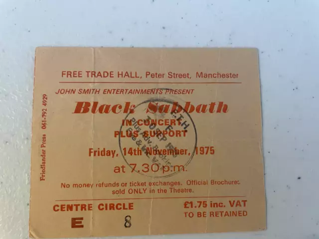 BLACK SABBATH Ticket Stub Sabotage Tour 1975