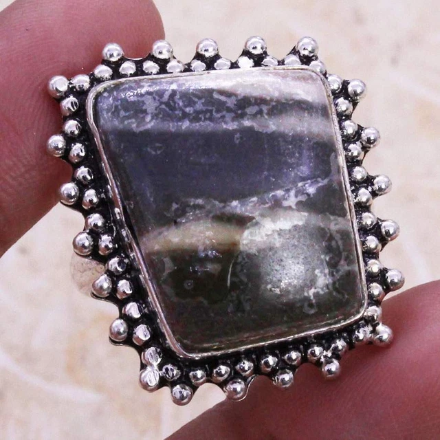 Impressive Picasso Jasper 925 Silver Plated Handmade Ring US Size 8 Ethnic Gift