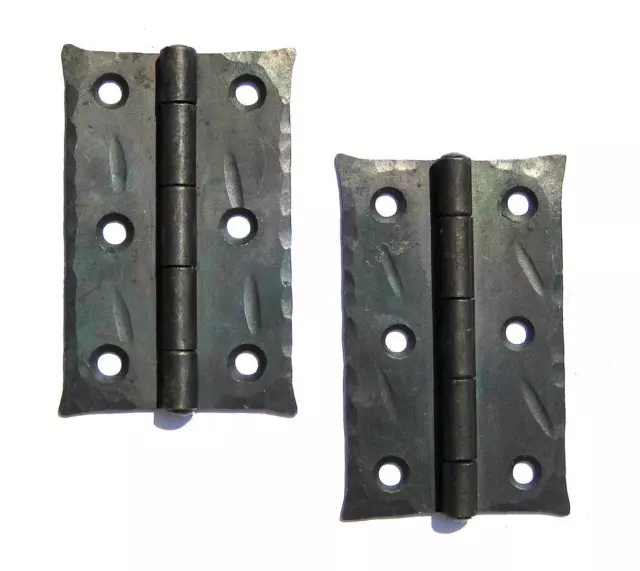 2 Hand Hammered 3" Butt Door Hinges Antique Cabinet Black Wax Wrought Iron Made