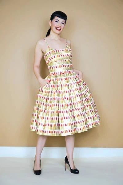 navy blue dress for baby girl BERNIE DEXTER CHELSEA pinup party dress in white gold metallic lipstick XS  small $69.99