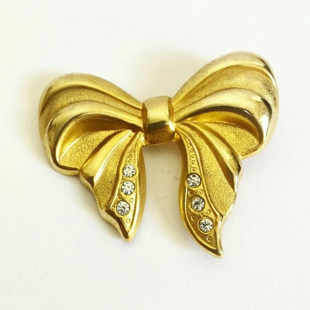 Broche Vintage Années 40/50 En Plaqué Or Laminé - Ruban Avec Volutes, Bijou Ancien Français
