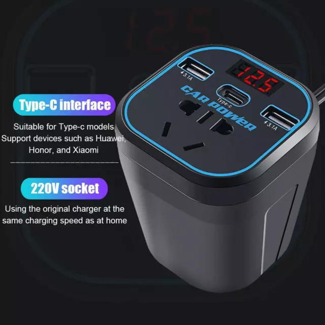 Car Power Inverter 24V/12V to 220V Led Display 3 USB Lot Hot Ports E0 D8 O6 A5T7