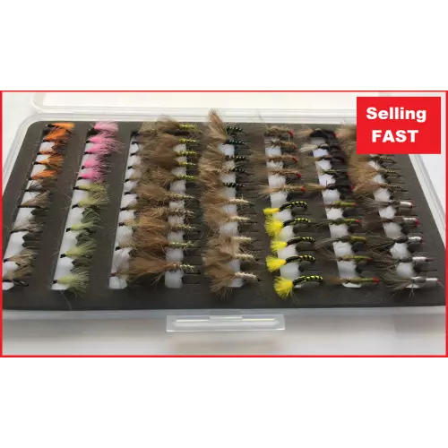 80 CDC flies (Slimline Slot foam box included)Trout Flies