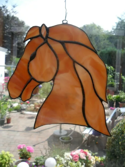 Fensterbild Handarbeit "Pferdekopf" Sonnenfänger in Tiffany-Technik