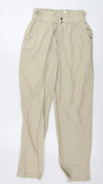 H&M Womens Beige Cotton Trousers Size 12 L27 in Regular Button