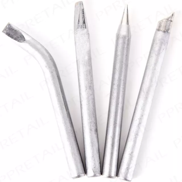 SOLDERING IRON TIPS 4Pc 100w Tinned Pointed Chisel Bent Tip Cut Off Silverline 2