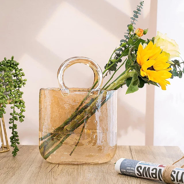 Glass Purse Vase,Unique Bag Vase within Bubbles,Handbag Shape Flower Vases - Cha
