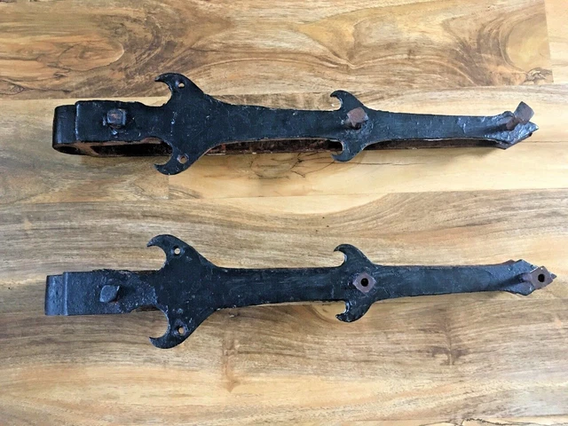Huge Pair Of 2Ft Antique Iron Art Nouveau Barn Door / Gate Strap Hinge Brackets
