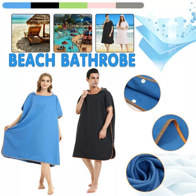 Adult Changing Robe Towel Bath Hooded Quick Dry Beach Towel Poncho Bathrobe AU