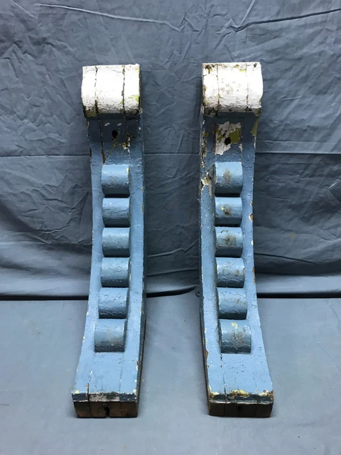 Pair Shabby Slate Gray Wood Gingerbread Porch Brackets VTG Corbels Old 1107-23B