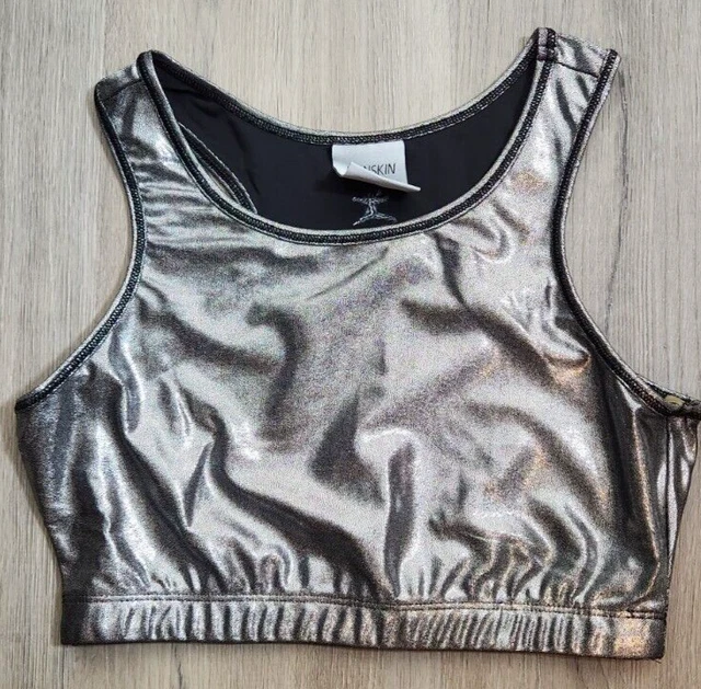 Danskin Gymnastics  Girls Size YJ (14-16) XL Silver Gymnastics Basics Bra Top