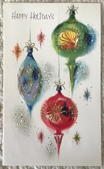 Unused Christmas Shiny Bright Ornaments Gold Vintage Greeting Card 1960s 1970s