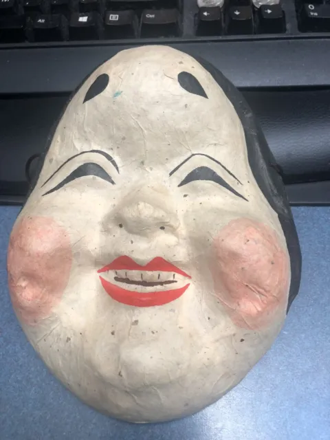 Japanese Okame Mask  “Happiness” paper mache with string and meaning . Vintage