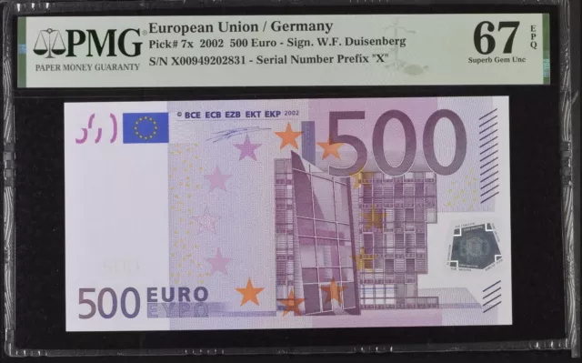 GERMANY 500 Euro 2002 X-serie, Duisenberg Sign, R001, PMG 67 GERMANY 500 Euro 2002 X-serie, Duisenberg Sign, R001, PMG 67