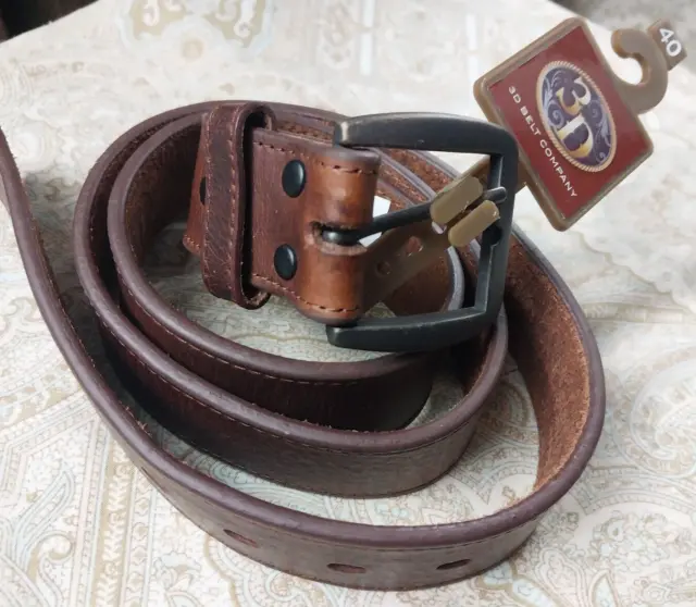 New 3D Belt Company Size 40 Brown Leather Belt w Dark Metal Buckle Work Western
