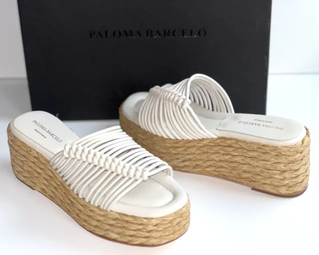Paloma Barcelo Lola Espadrille Platform Sandals Woven Leather White EU 38 /US 8