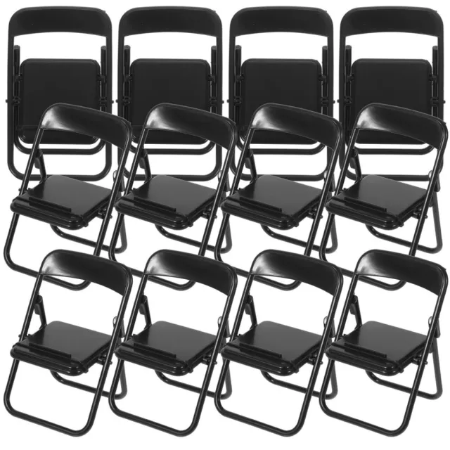 NUOBESTY 12Pcs Miniature Folding Chairs 1/12 Doll Furniture Black Foldable-MI