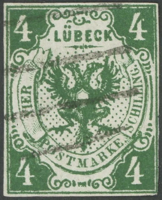 LÜBECK 1859, 4 S. dkl`grün, kleine Mängel, feinst, Fotobefund Mehlmann, Mi.