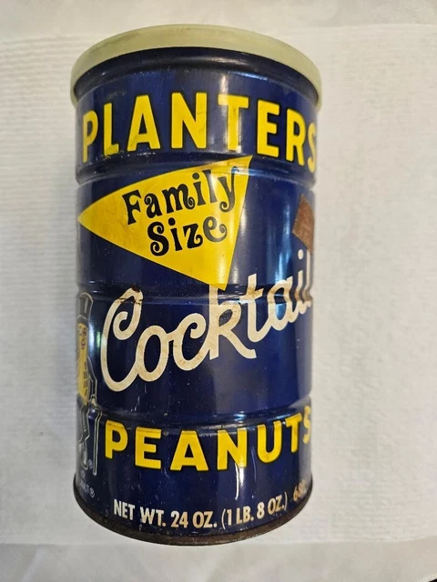 Vintage Planters Cocktail Peanuts 24oz Family Size Can with Mr Peanut Lid