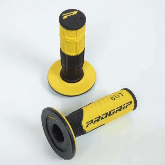 Paire De Poignées Tuning Moto One - Noir Et Jaune Motif Flammes - Pour Scooter, Cyclo - Neuf