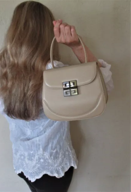 VINTAGE GENUINE GIVENCHY Paris PURSE Bone LEATHER Handbag COUTURE