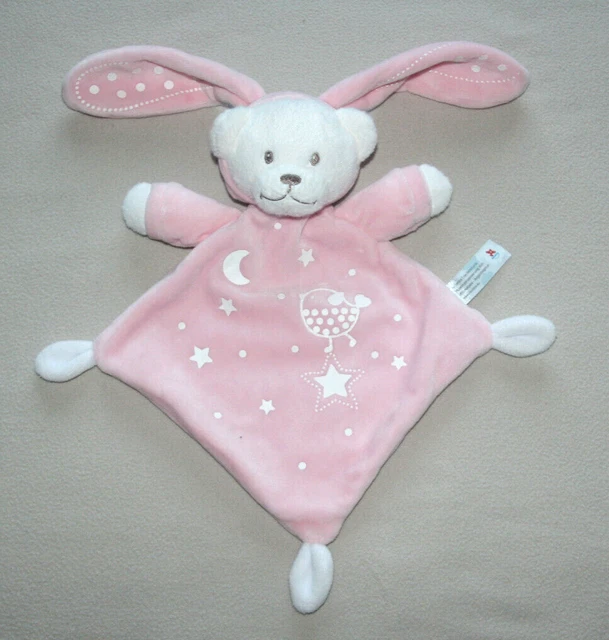 Nicotoy Doudou Ours Deguise Lapin Plat Rose Oiseau Etoile Luminescent Etat Neuf