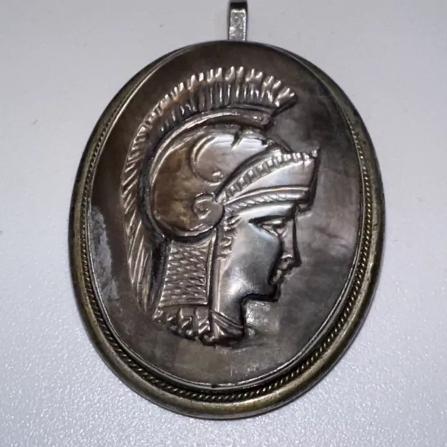 Vintage Sterling Silver Oval Mother of Pearl cameo Roman Soldier Pendant Vintage Sterling Silver Oval Mother of Pearl cameo Roman Soldier Pendant