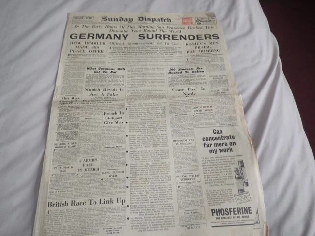 Sunday Dispatch, Germany Surrenders, Newspaper. April29 , 1945.