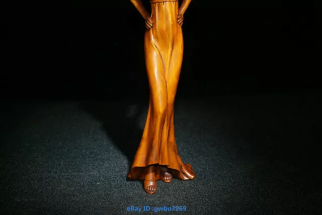 Collect Fine Old Chinese Wood Boxwood Hand carved beauty Statue 3
