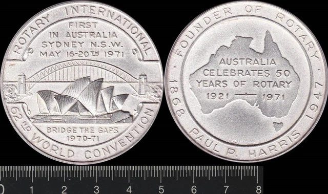 Australia 1971 62nd World Convention 50 Yrs of Rotary Aust medal Stg Silver 83g