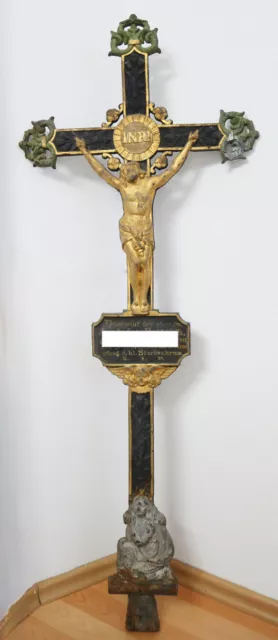 Großes antikes Grabkreuz aus Gusseisen 1905 Grabstein Grab Österreich 116x43 cm