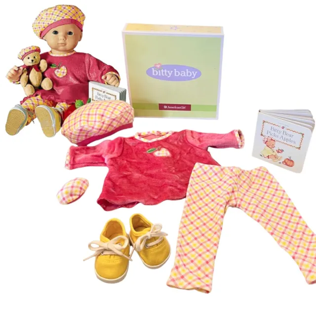 American Girl Bitty Baby Doll Clothes PICKING APPLES Autumn Plaid Hat Shoes BOX