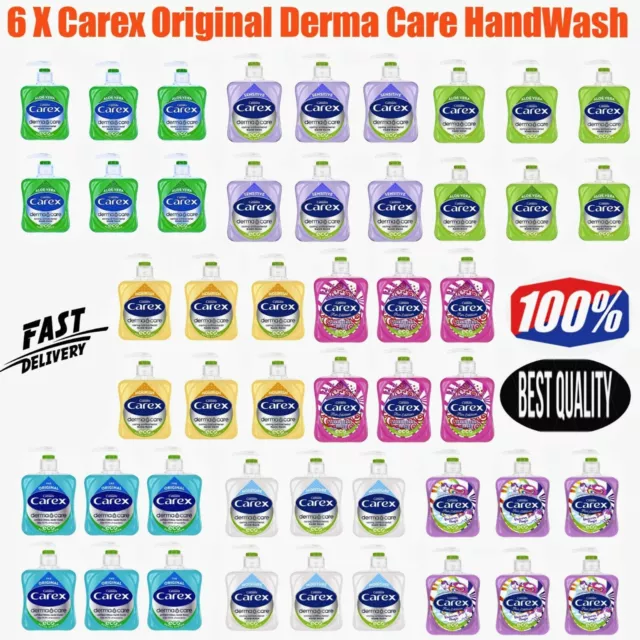 6 X Carex Original Derma Care Hand Wash 250ml - Liquid Soap | Cleansing