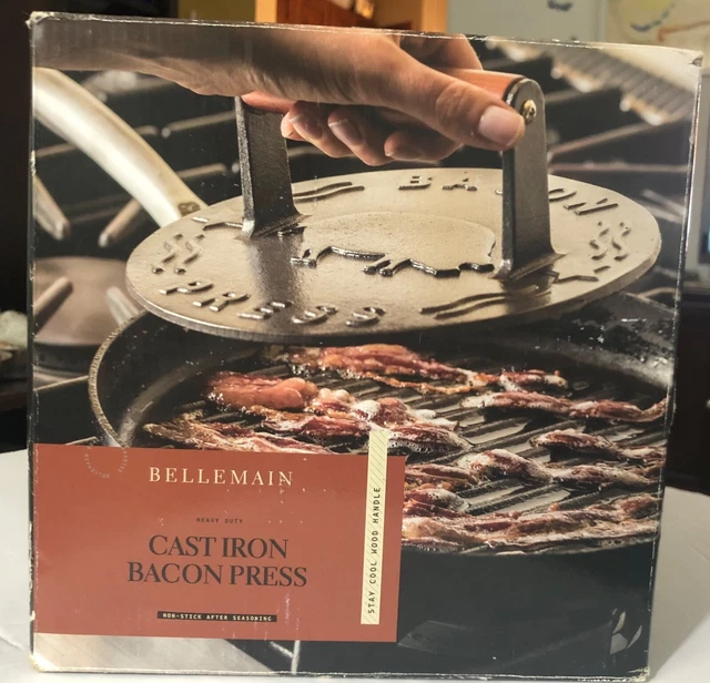 Bellemain Cast Iron Grill Press Heavy Duty Bacon Wood Handle Classic Design