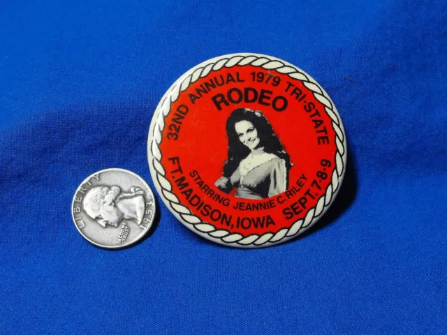 Vintage Rodeo Pin Button Jeannie C Riley Ft Madison Iowa 32nd Tri-State 1979 WoW 3