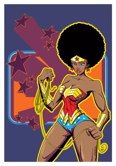 African American Black Wonder Woman Art Print Comic Pop Art DC Comics Disco Afro